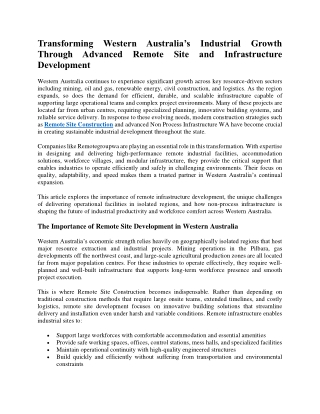 Transforming Western Australia’s Industrial Growth Through Advanced Remote