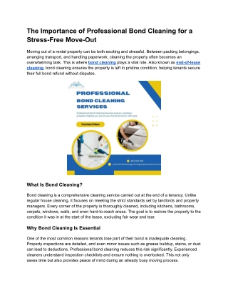 The Importance of Professional Bond Cleaning for a Stress-Free Move-Out