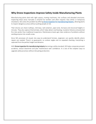 Why Drone Inspections Improve Safety Inside Manufacturing Plants