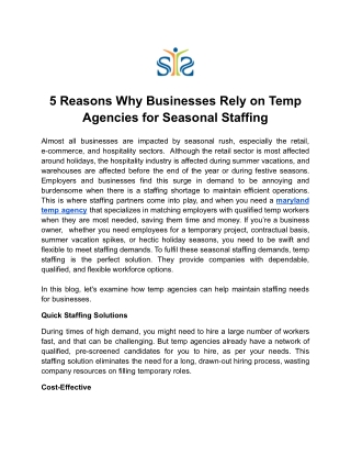 5 Reasons Why Businesses Rely on Temp Agencies for Seasonal Staffing
