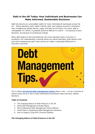Debt Management Advice UK for Individuals and Businesses