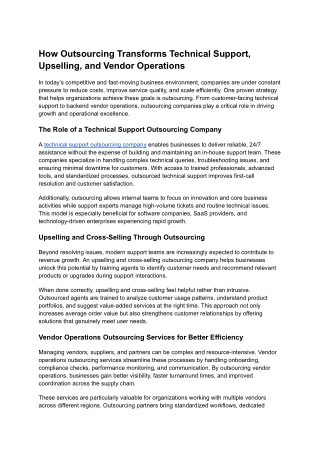 How Outsourcing Transforms Technical Support, Upselling, and Vendor Operations