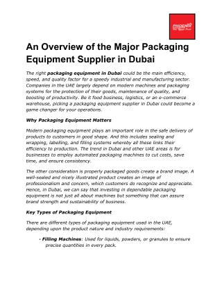 An Overview of the Major Packaging Equipment Supplier in Dubai