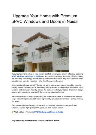 Upgrade Your Home with Premium uPVC Windows and Doors in Noida.