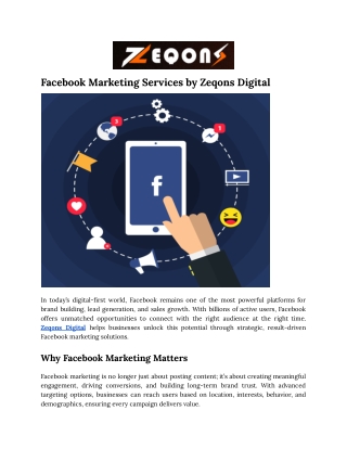 Facebook Marketing Services by Zeqons Digital