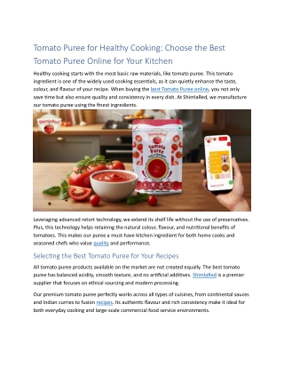 Tomato Puree for Healthy Cooking