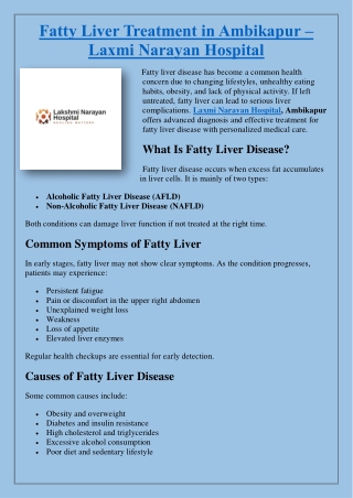Fatty Liver Treatment in Ambikapur – Laxmi Narayan Hospital