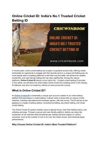 Online Cricket ID: India’s No.1 Trusted Cricket Betting ID