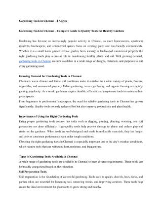 Gardening Tools in Chennai – Complete Guide to Quality Tools for Healthy Gardens