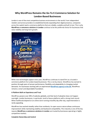 Why WordPress Remains the Go-To E-Commerce Solution for London-Based Businesses