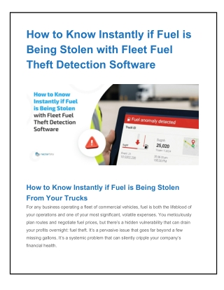 How to Know Instantly if Fuel is Being Stolen with Fleet Fuel Theft Detection Software.