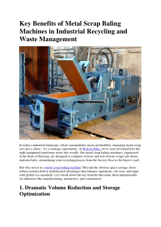 Key Benefits of Metal Scrap Baling Machines in Industrial Recycling and Waste Management