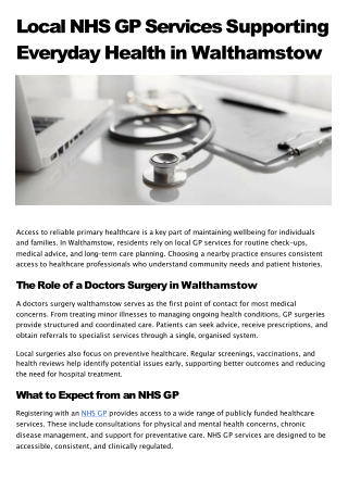 Local NHS GP Services Supporting Everyday Health in Walthamstow