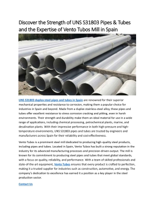 Discover the Strength of UNS S31803 Pipes & Tubes and the Expertise