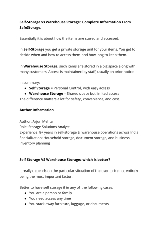 What is the difference between Self-Storage and Warehouse Storage