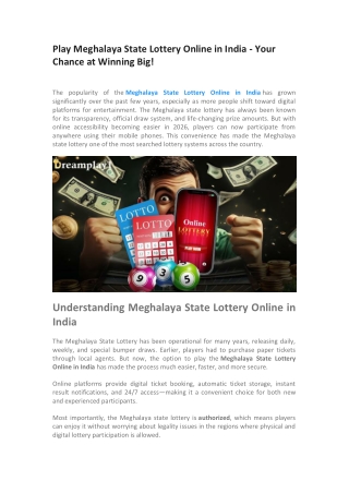 Play Meghalaya State Lottery Online in India - Your Chance at Winning Big!