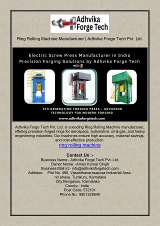 Ring Rolling Machine Manufacturer | Adhvika Forge Tech Pvt. Ltd.