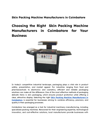 Skin Packing Machine Manufacturers in Coimbatore