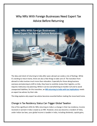 Why NRIs With Foreign Businesses Need Expert Tax Advice Before Returning