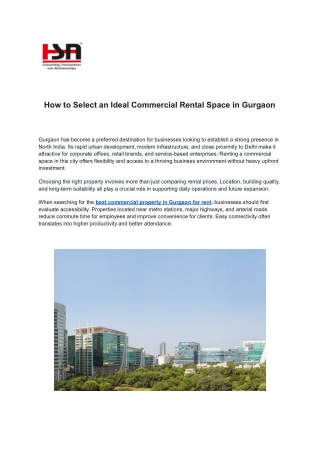 How to Select an Ideal Commercial Rental Space in Gurgaon