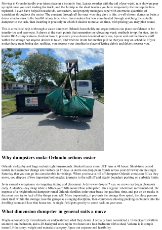 Waste Dumpster Orlando: Javis Helps with Move-Ins and Move-Outs