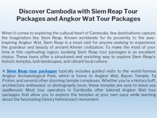 Discover Cambodia with Siem Reap Tour Packages and Angkor Wat Tour Packages