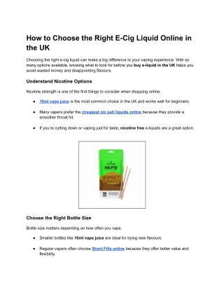 How to Choose the Right E-Cig Liquid Online in the UK