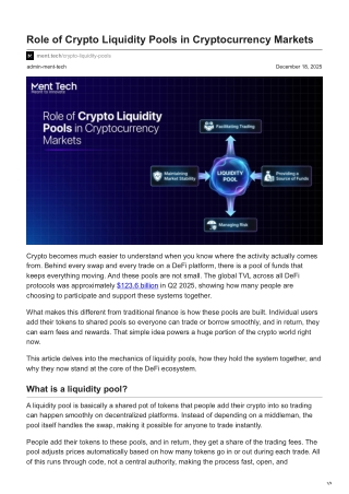 ment.tech-Role of Crypto Liquidity Pools in Cryptocurrency Markets