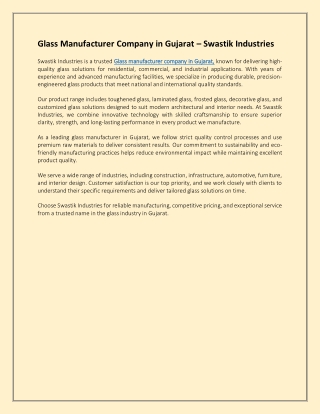 Glass Manufacturer Company in Gujarat – Swastik Industries