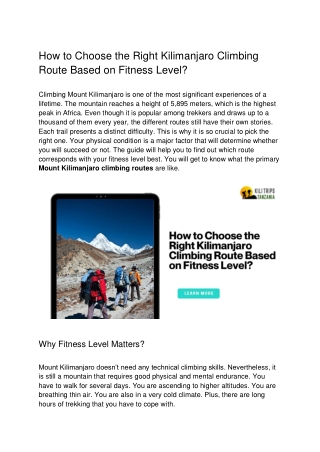 How to Choose the Right Kilimanjaro Climbing Route Based on Fitness Level