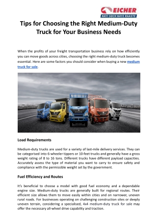 Tips for Choosing the Right Medium-Duty Truck for Your Business Needs