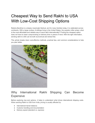 Cheapest Way to Send Rakhi to USA With Low-Cost Shipping Options