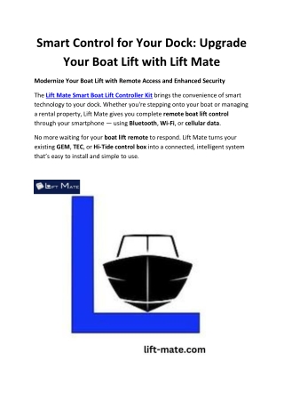 LiftMate Smart Boat Lift Controller Kit – Remote Smart Boat Lift Control