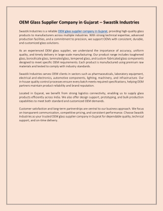 OEM Glass Supplier Company in Gujarat – Swastik Industries