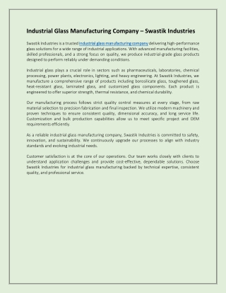 Industrial Glass Manufacturing Company – Swastik Industries