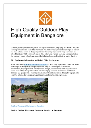 High Quality Outdoor Play Equipment in Bangalore