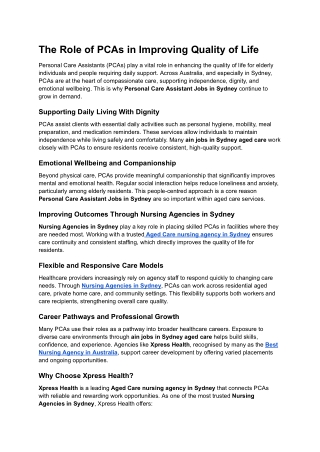 The Role of PCAs in Improving Quality of Life