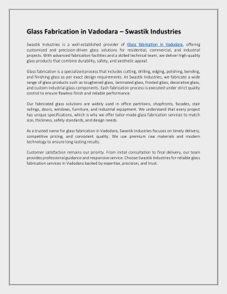 Glass Fabrication in Vadodara – Swastik Industries