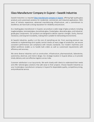 Glass Manufacturer Company in Gujarat – Swastik Industries