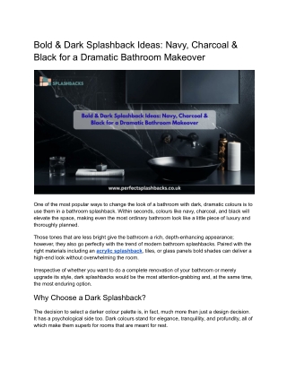 Bold and Dark Splashback Ideas - Navy, Charcoal and Black for a Dramatic Bathroom Makeover