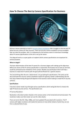 How To Choose The Best Ip Camera Specification For Business