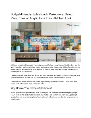 Budget Friendly Splashback Makeovers Using Paint, Tiles or Acrylic for a Fresh Kitchen Look