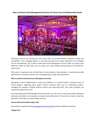 How to Choose Event Management Services for Stress-Free and Memorable Events