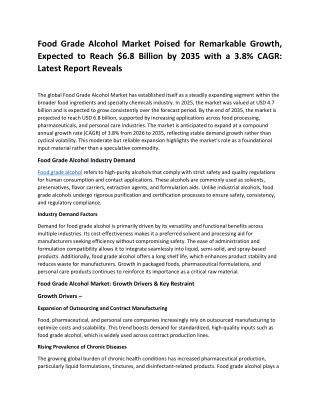 Food Grade Alcohol Market Report: 2035 Analysis