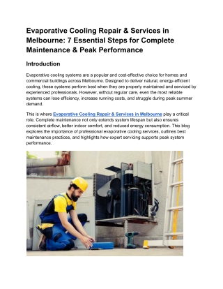 Evaporative Cooling Repair & Services in Melbourne 7 Essential Steps for Complete Maintenance & Peak Performance