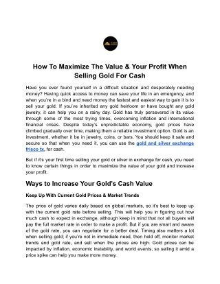 How To Maximize The Value & Your Profit When Selling Gold For Cash