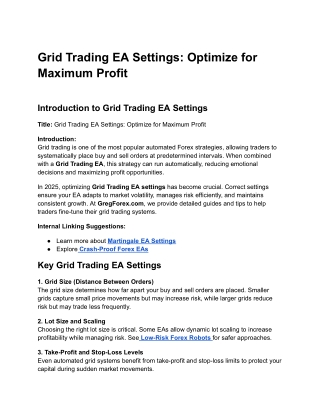 Grid Trading EA Settings | Optimize Your Strategy for Maximum Profit