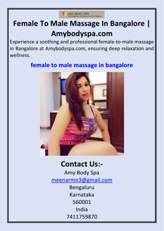Female To Male Massage In Bangalore  Amybodyspa.com