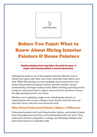 Before You Paint: What to Know About Hiring Interior Painters & House Painters