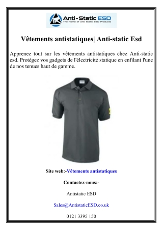 Vêtements antistatiques Anti-static Esd